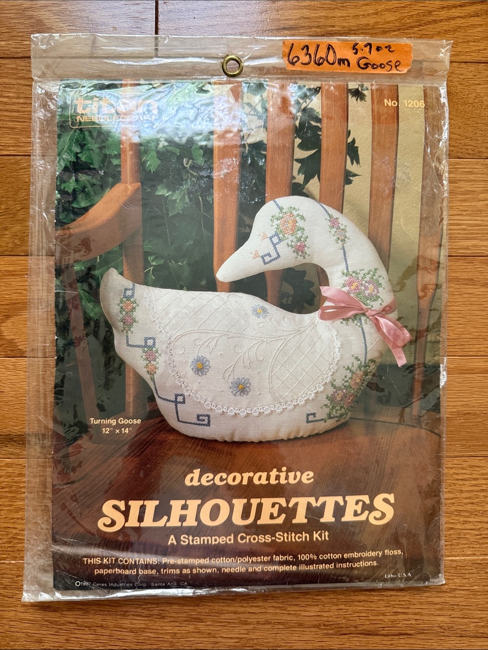 VINTAGE Decorative Stamped Cross-Stitch Goose Pillow - White with Pastel Florals